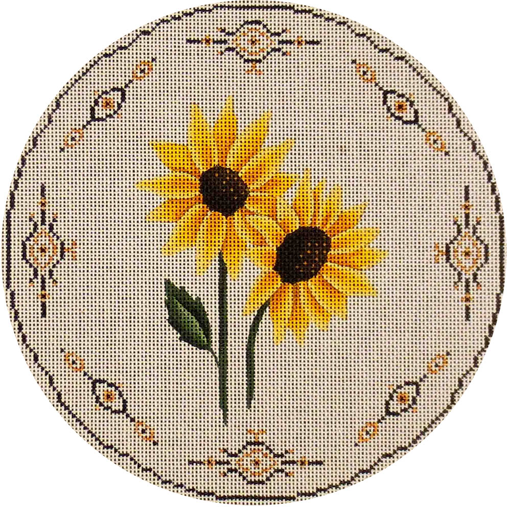 Rebecca Wood Designs Sunflowers with Decorative Border Needlepoint Canvas