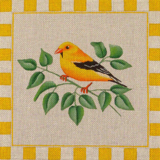 Rebecca Wood Designs Gold Finch with Yellow Border Needlepoint Canvas
