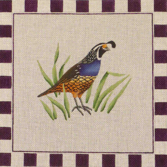 Rebecca Wood Designs Quail Grasses with Purple Border Needlepoint Canvas
