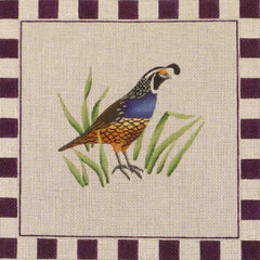 Rebecca Wood Designs Quail Grasses with Purple Border Needlepoint Canvas