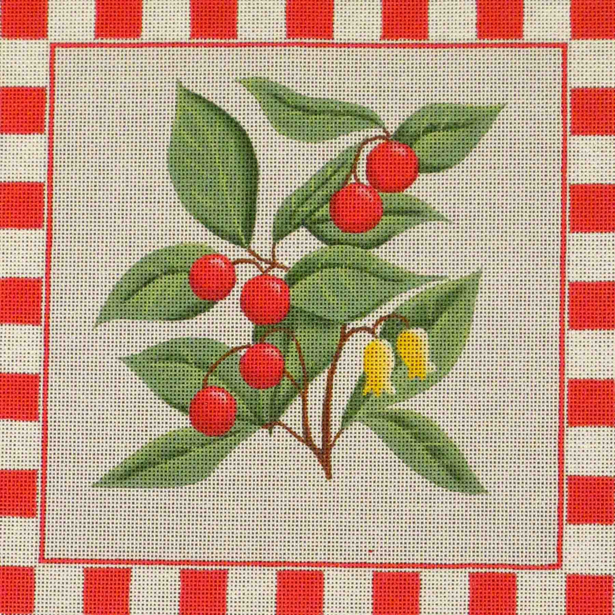 Rebecca Wood Designs Red Wintergreen Needlepoint Canvas