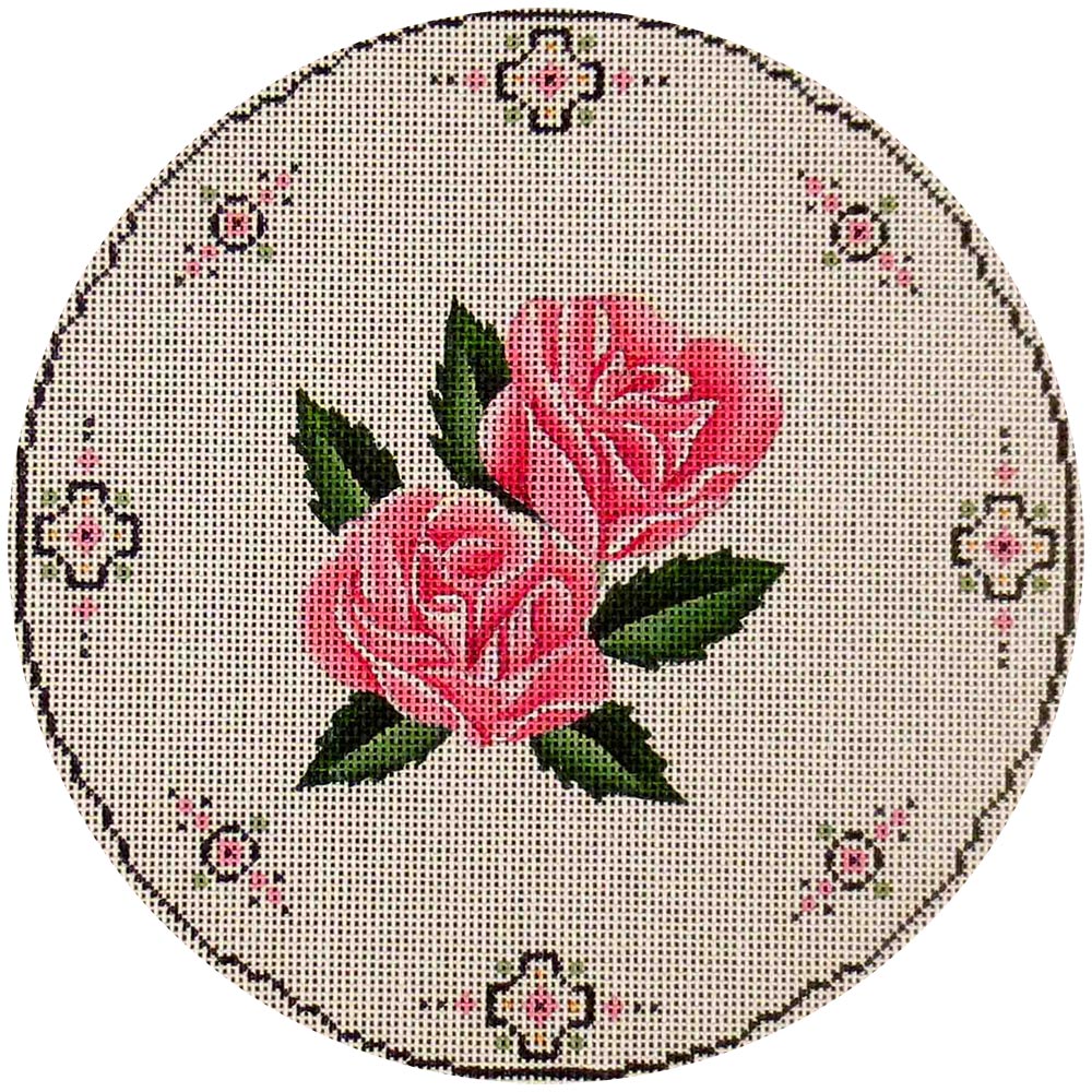 Rebecca Wood Designs Pink Roses with Leaves Needlepoint Canvas