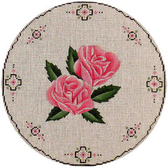 Rebecca Wood Designs Pink Roses with Leaves Needlepoint Canvas