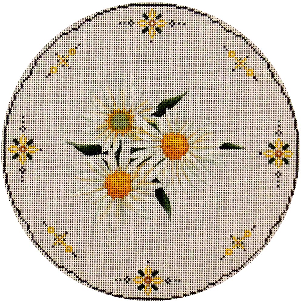 Rebecca Wood Designs Daisy Trio with Floral Border Needlepoint Canvas