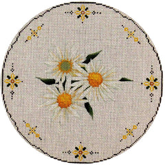Rebecca Wood Designs Daisy Trio with Floral Border Needlepoint Canvas