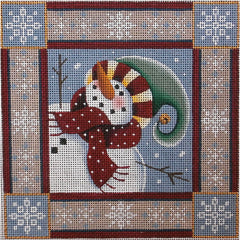 Rebecca Wood Designs Snowman with Red Scarf Pillow Needlepoint Canvas