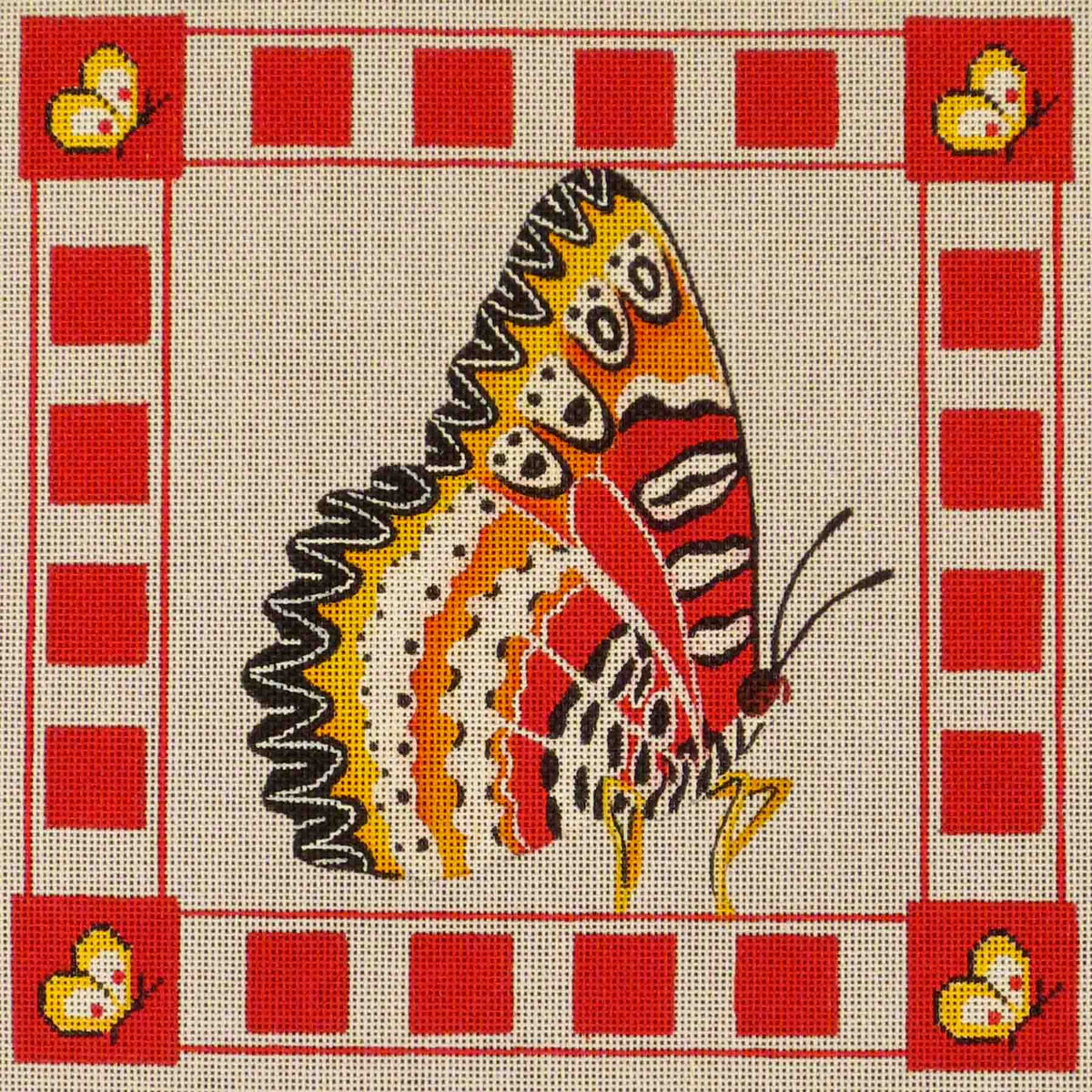 Rebecca Wood Designs Red Butterfly Pillow Needlepoint Canvas