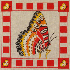 Rebecca Wood Designs Red Butterfly Pillow Needlepoint Canvas
