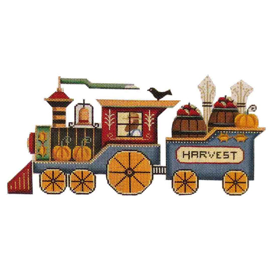 Rebecca Wood Designs Halloween Train with Crow & Pumpkin Needlepoint Canvas