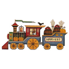 Rebecca Wood Designs Halloween Train with Crow & Pumpkin Needlepoint Canvas