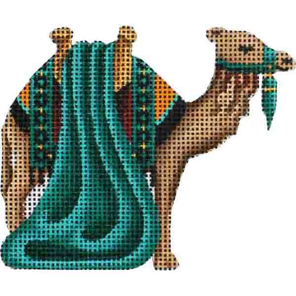 Rebecca Wood Designs Right Sided Standing Green Camel Needlepoint Canvas
