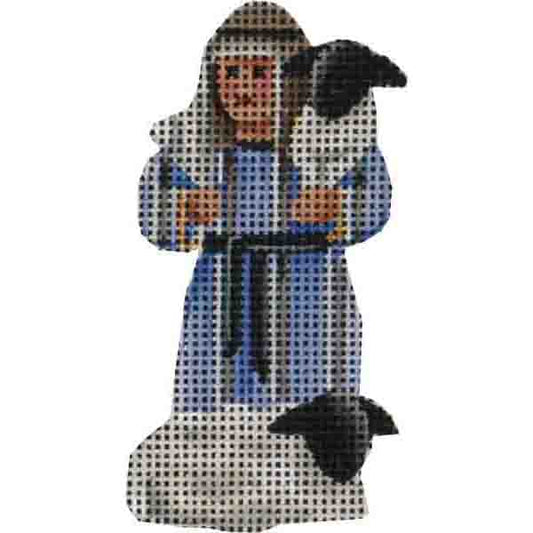 Rebecca Wood Designs Blue Shepherd Boy with Two Little Shepherd Needlepoint Canvas