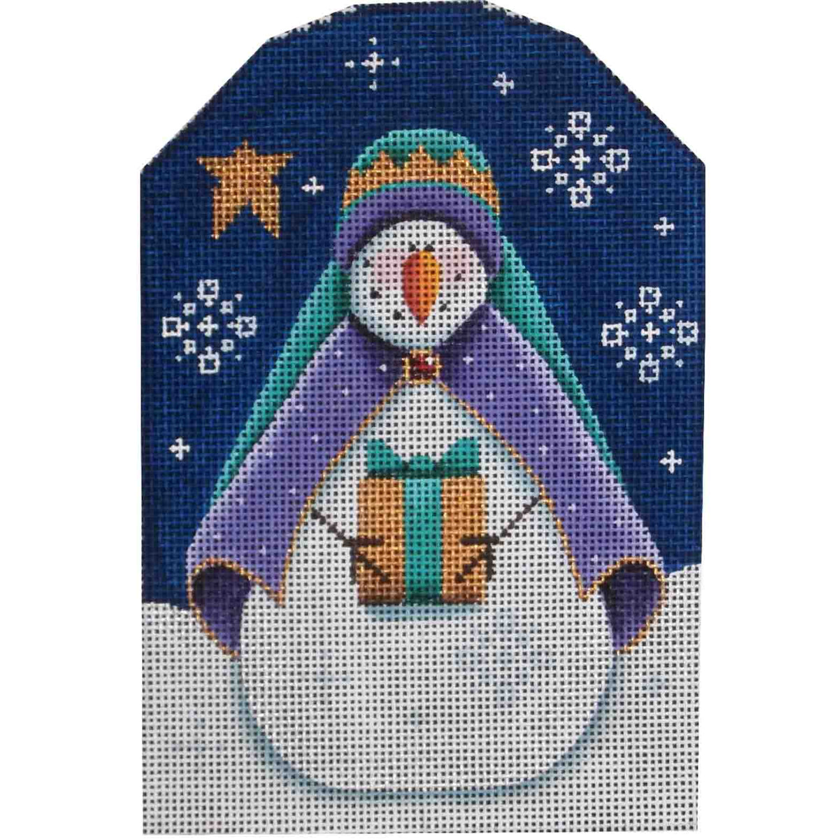 Rebecca Wood Designs Purple Wise Snowman Needlepoint Canvas