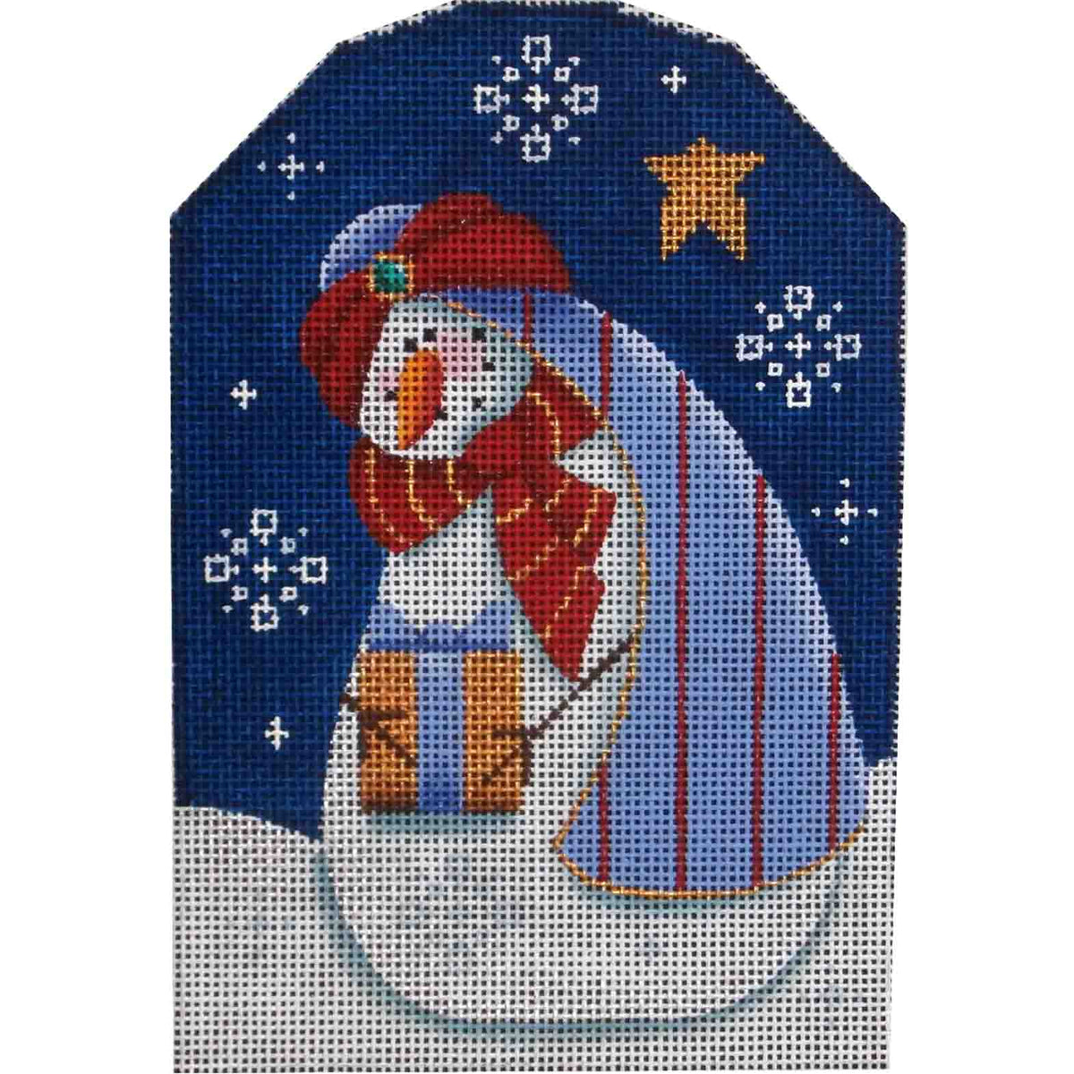 Rebecca Wood Designs Blue Wise Snowman Needlepoint Canvas