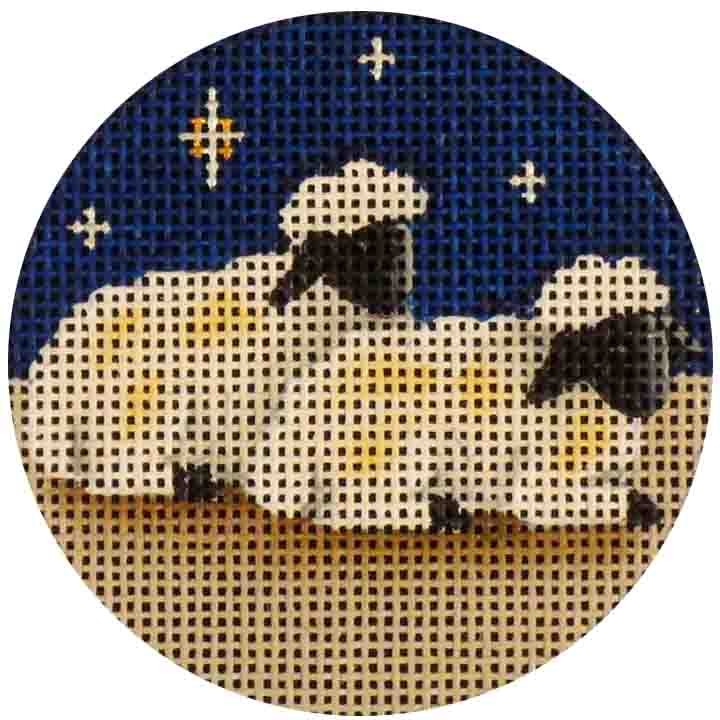 Rebecca Wood Designs Nativity Sheep Under Starry Sky Needlepoint Canvas