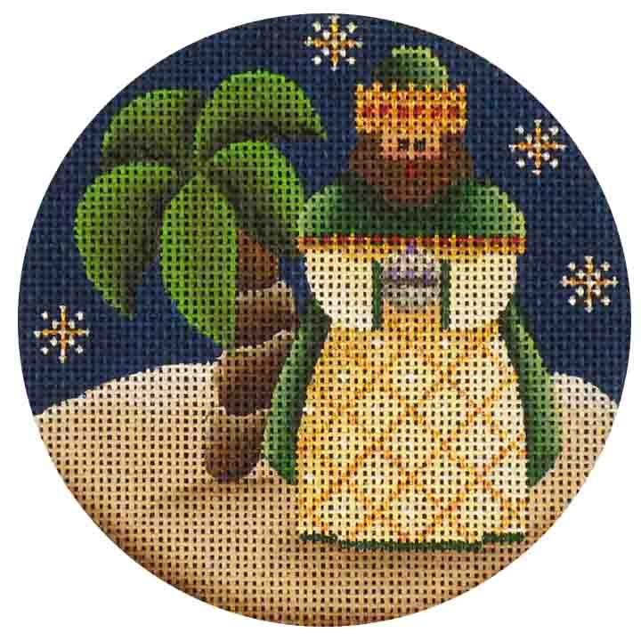 Rebecca Wood Designs Green Wiseman & Tree Needlepoint Canvas