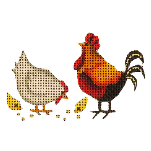 Rebecca Wood Designs Two Hens with Chicks Needlepoint Canvas