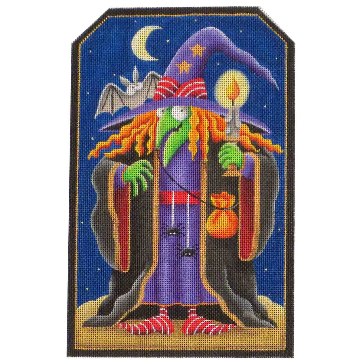 Rebecca Wood Designs Green Witch & Moon Needlepoint Canvas