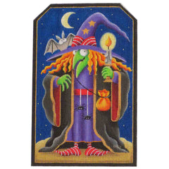 Rebecca Wood Designs Green Witch & Moon Needlepoint Canvas