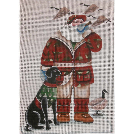 Rebecca Wood Designs Calling Geese Santa & Dog Needlepoint Canvas