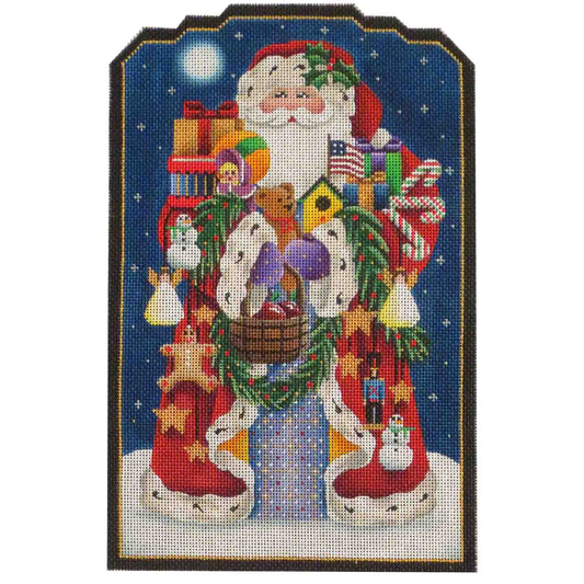 Rebecca Wood Designs Americana Santa with Toys Wreath & Candy Cane Needlepoint Canvas