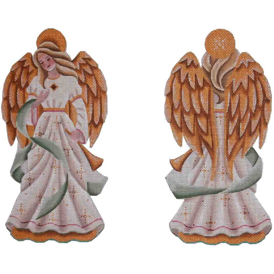 Rebecca Wood Designs Green Ribbon Angel Tree Topper Needlepoint Canvas