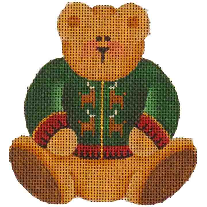 Rebecca Wood Designs Green Teddy Bear Needlepoint Canvas