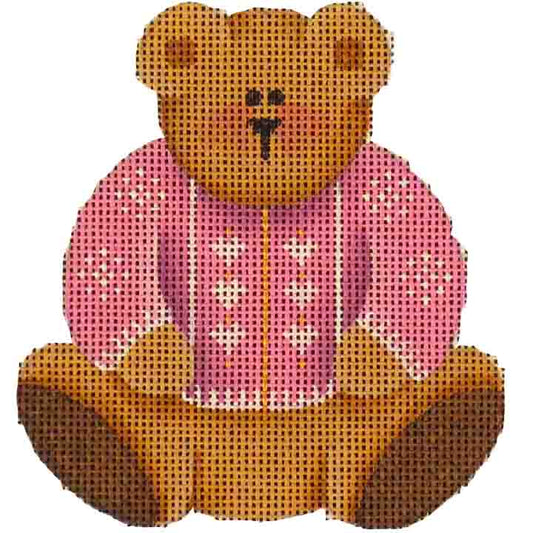 Rebecca Wood Designs Pink Teddy Bear Needlepoint Canvas