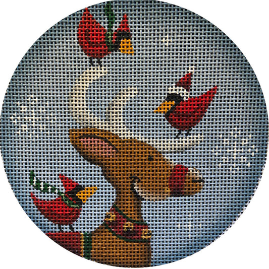 Rebecca Wood Designs Cardinal Reindeer Needlepoint Canvas