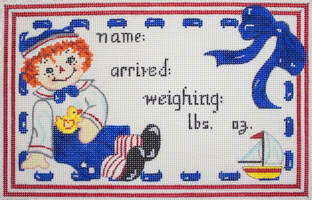 The Meredith Collection Raggedy Andy Birth Announcement Needlepoint Canvas