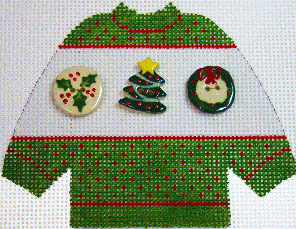 KCN Designers Christmas Specialty Button Sweater Needlepoint Canvas