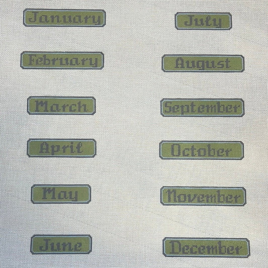 The Gingham Stitchery Kirkland Design Studios Blue Green Perpetual Calendar Months Needlepoint Canvas