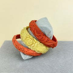 Vintage Floral and Elephant Celluloid Bangles Coral and Ivory - Set of 3