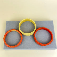 Vintage Floral and Elephant Celluloid Bangles Coral and Ivory - Set of 3