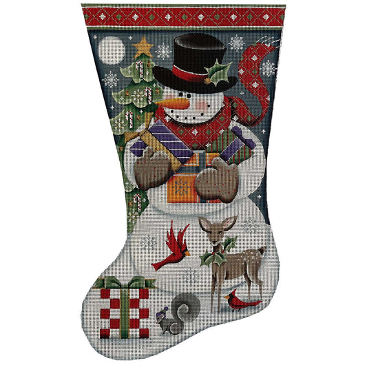 Rebecca Wood Designs Snowman Gifts Stocking Needlepoint Canvas - 18M