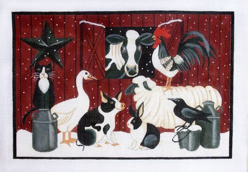 Ewe & Eye Winter Barn Scene Needlepoint Canvas