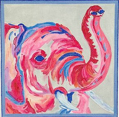 Kate Dickerson Needlepoint Collections Megan Carn Elephant Head Fuchsia and Blue Needlepoint Canvas