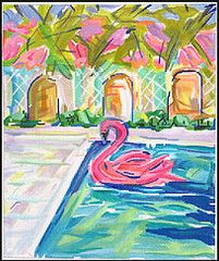 Kate Dickerson Needlepoint Collections Maren Devine Flamingo In Pool Needlepoint Canvas