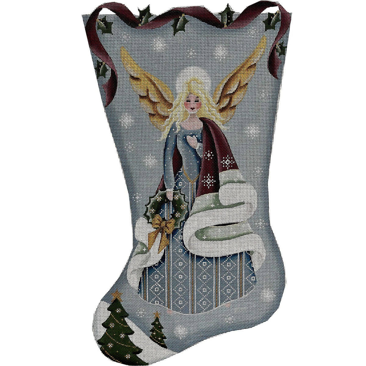 Rebecca Wood Designs Arctic Angel with Wreath Stocking Needlepoint Canvas - 13M