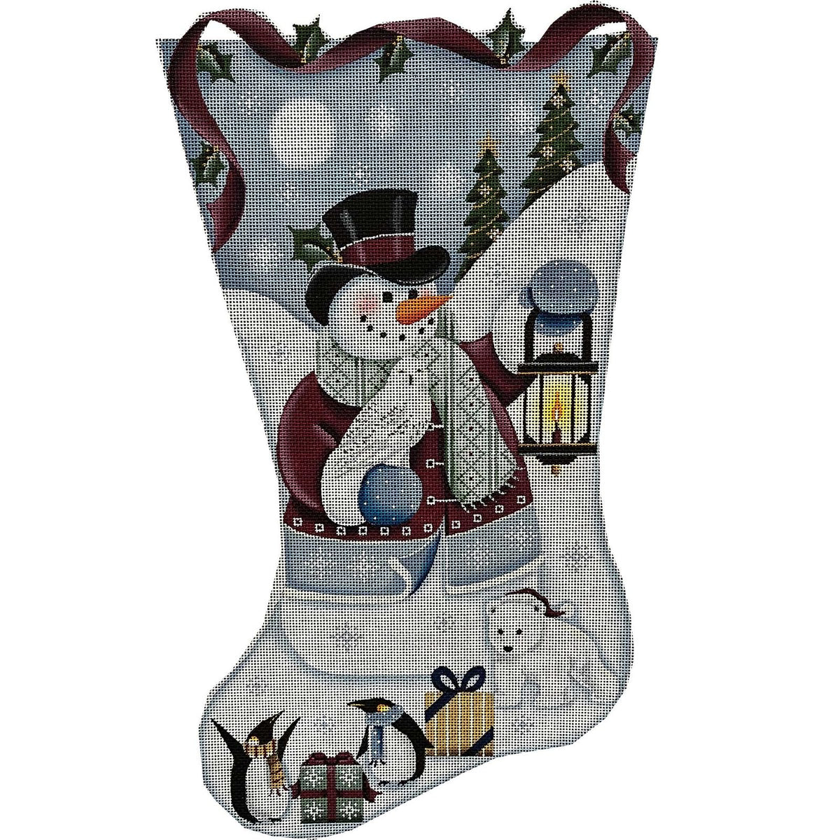 Rebecca Wood Designs Arctic Snowman with Tree Stocking Needlepoint Canvas - 13M