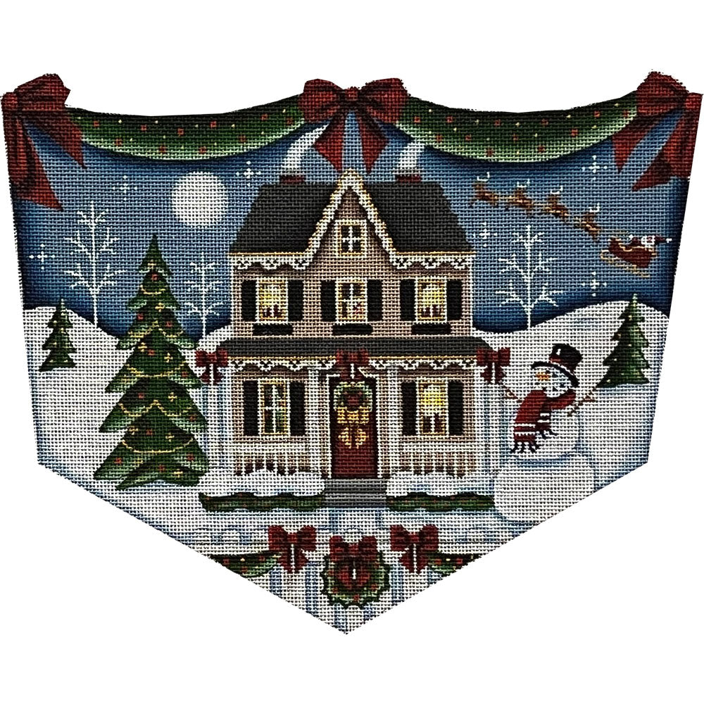 Rebecca Wood Designs Santas Arrival Snowman & House Needlepoint Canvas - 13M