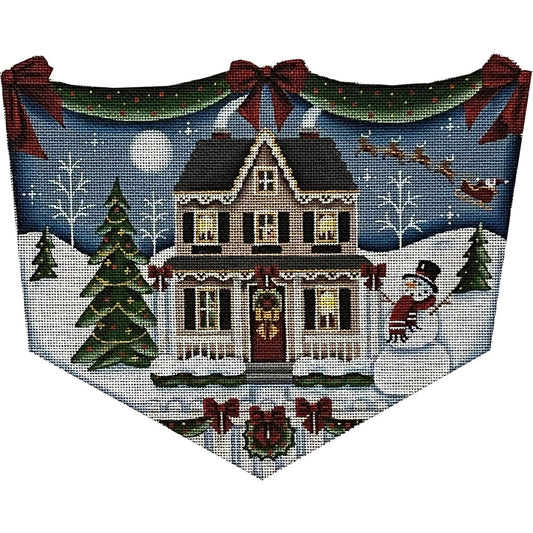 Rebecca Wood Designs Santas Arrival Snowman & House Needlepoint Canvas - 13M