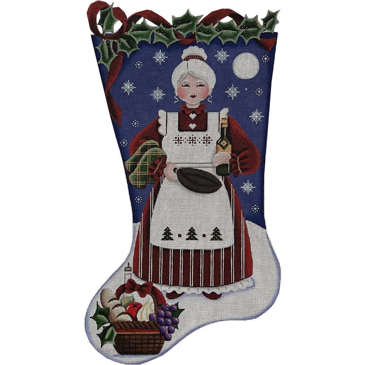 Rebecca Wood Designs Chef Mrs Clause Stocking Needlepoint Canvas - 18M