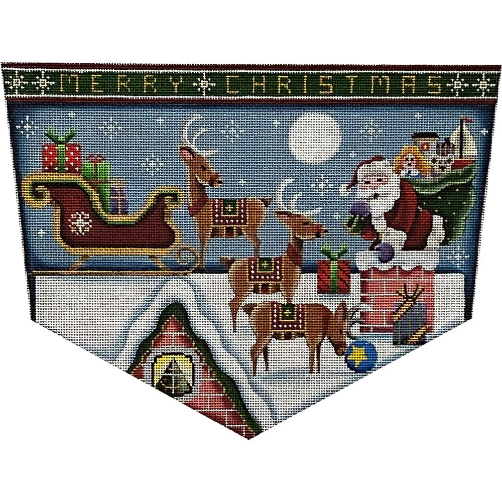 Rebecca Wood Designs Merry Christmas Santa & Reindeer Needlepoint Canvas - 13M