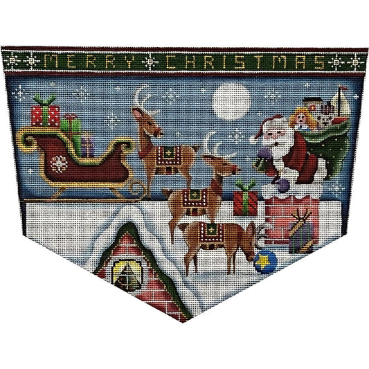 Rebecca Wood Designs Merry Christmas Santa & Reindeer Needlepoint Canvas - 13M