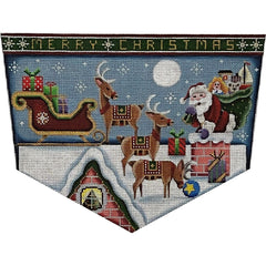 Rebecca Wood Designs Merry Christmas Santa & Reindeer Needlepoint Canvas - 18M