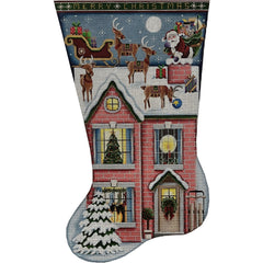 Rebecca Wood Designs Merry Christmas Santa & Sleigh Stocking Needlepoint Canvas - 18M