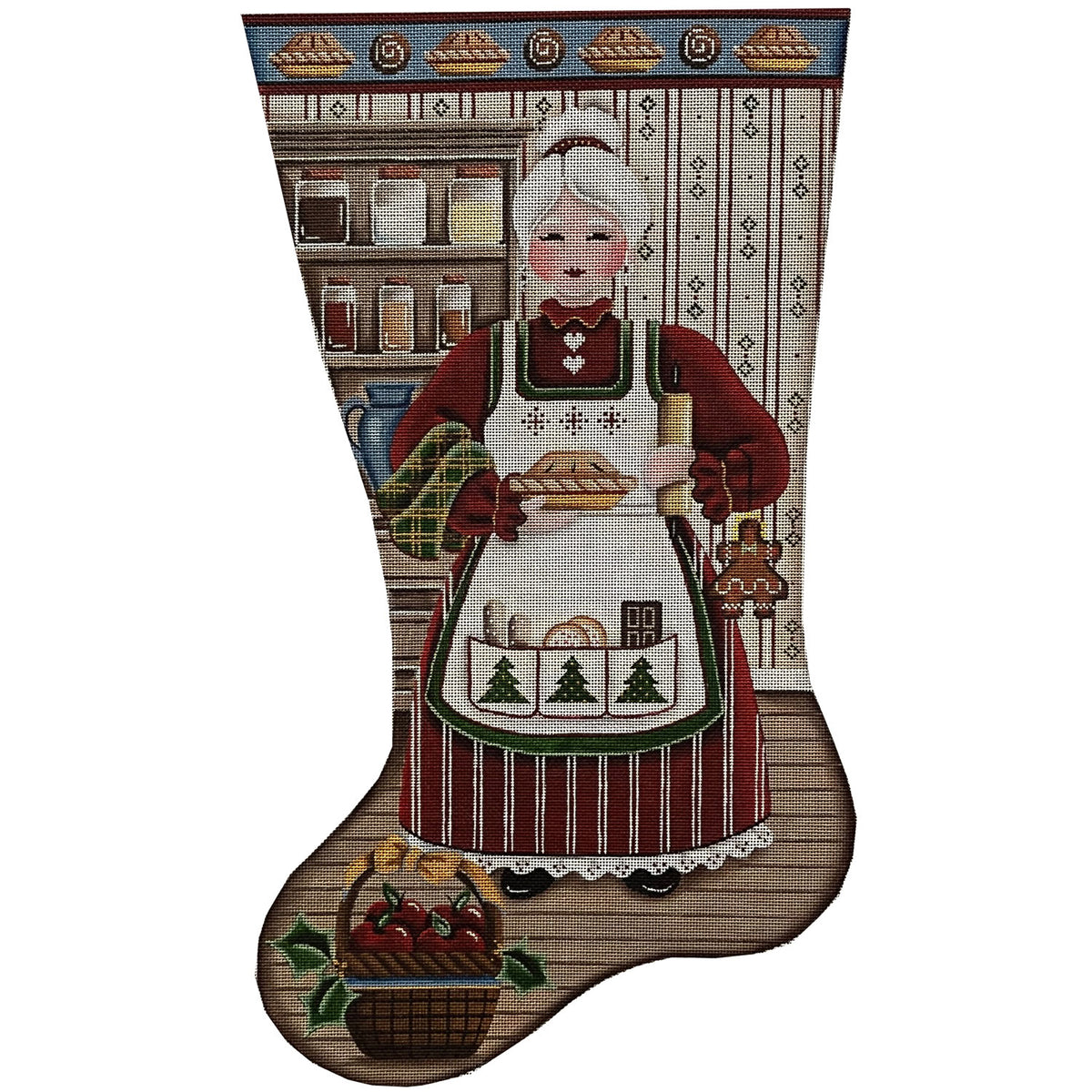 Rebecca Wood Designs Baking Mrs Clause Stocking Needlepoint Canvas - 18M
