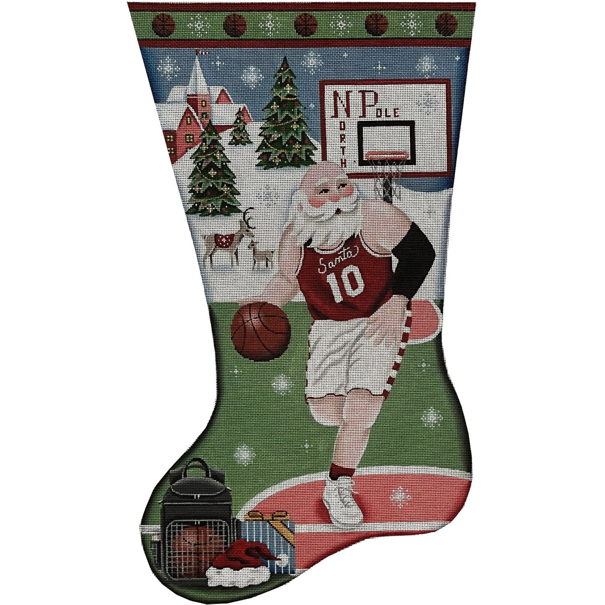 Rebecca Wood Designs Basketball Santa Stocking Needlepoint Canvas - 13M