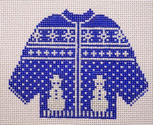 Silver Needle Blue White Snowman Sweater Needlepoint Canvas